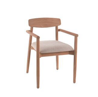 teak classic elegant outdoor dining chair with back arms and seat cushion
