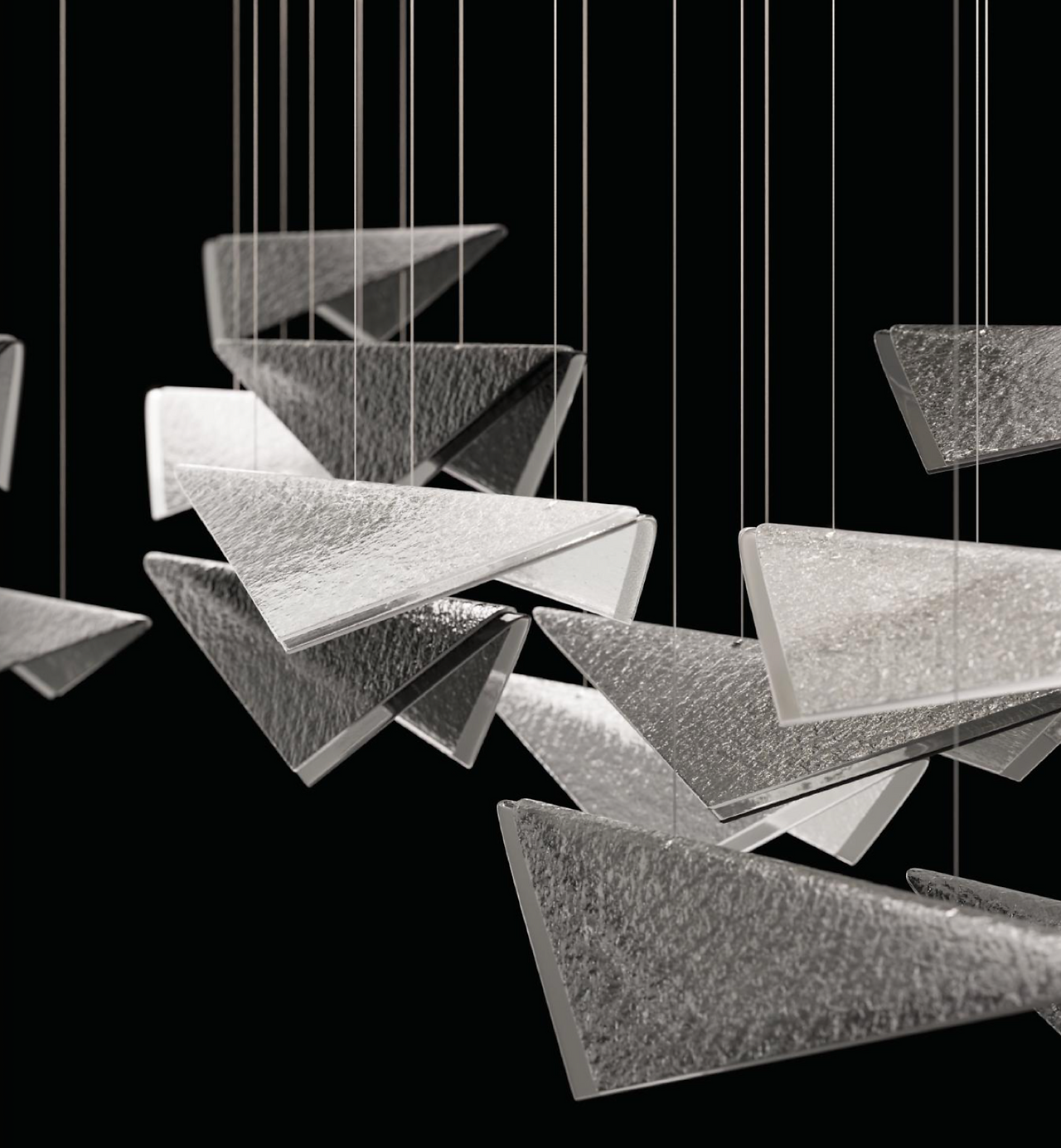 Volo collection handcrafted studio glass pendant light with rippled texture