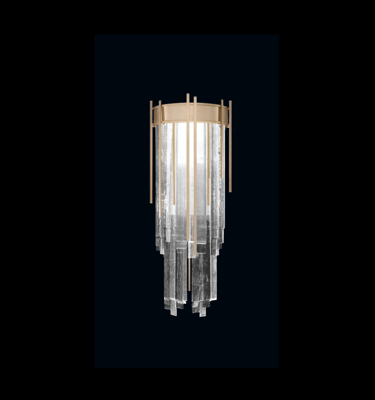arpegio wall light with clear glass in soft gold finish with layered studio glass