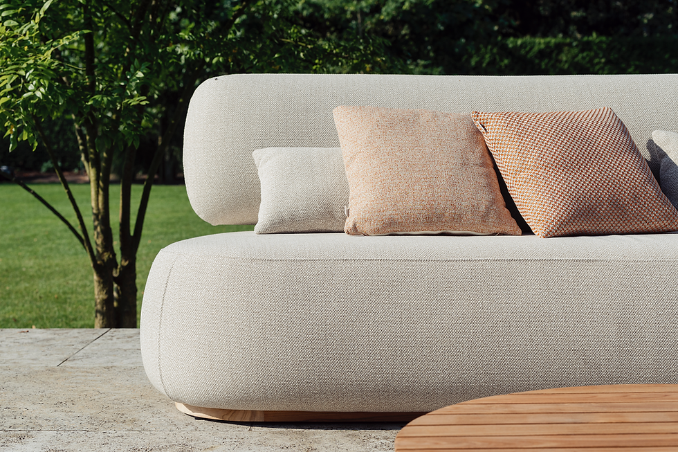 Thumbnail: ruby 3 seater sofa close up in outdoor garden setting