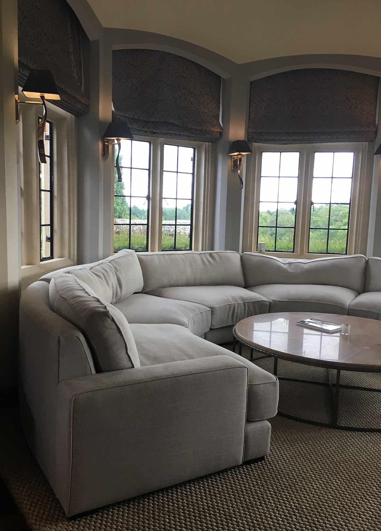 Rebecca Scott Furniture Bespoke upholstery CAD drawing, made in England, round sofa, curved sofa in situ