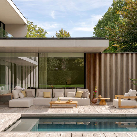 Rafa Modular outdoor sofa with teak frame and weatherproof seat and back upholstery
