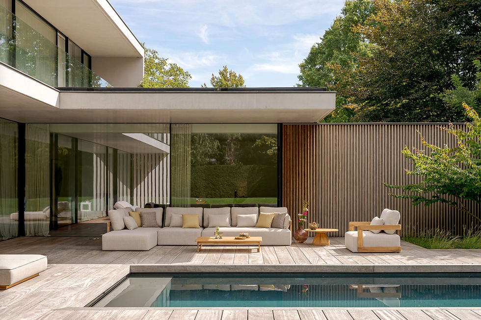 Rafa Modular outdoor sofa with teak frame and weatherproof seat and back upholstery