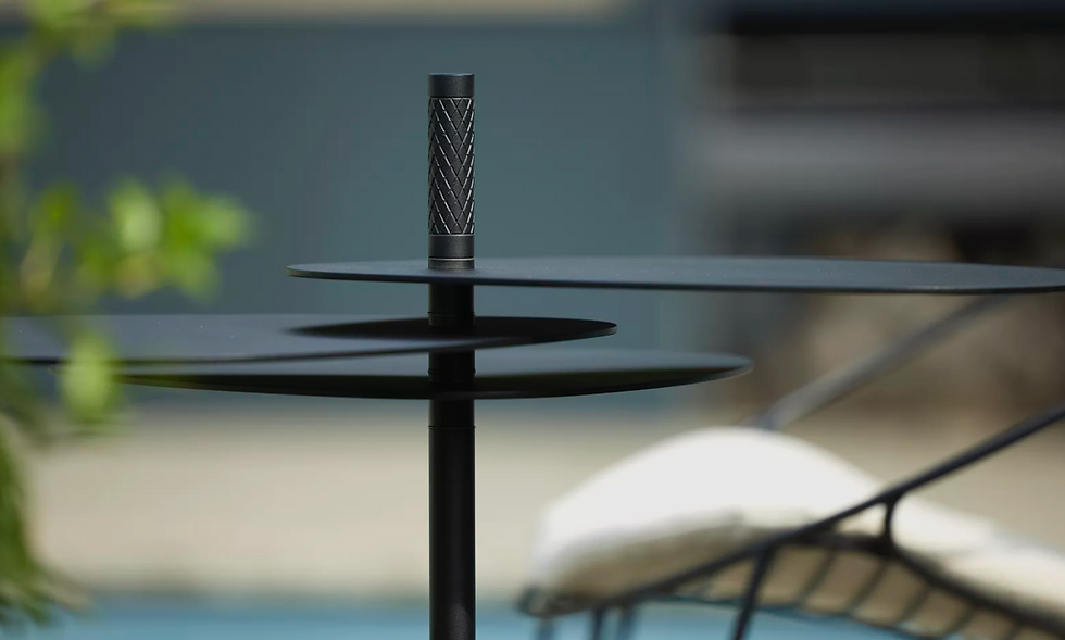 Thumbnail: close up view of metal outdoor indoor side tables in black