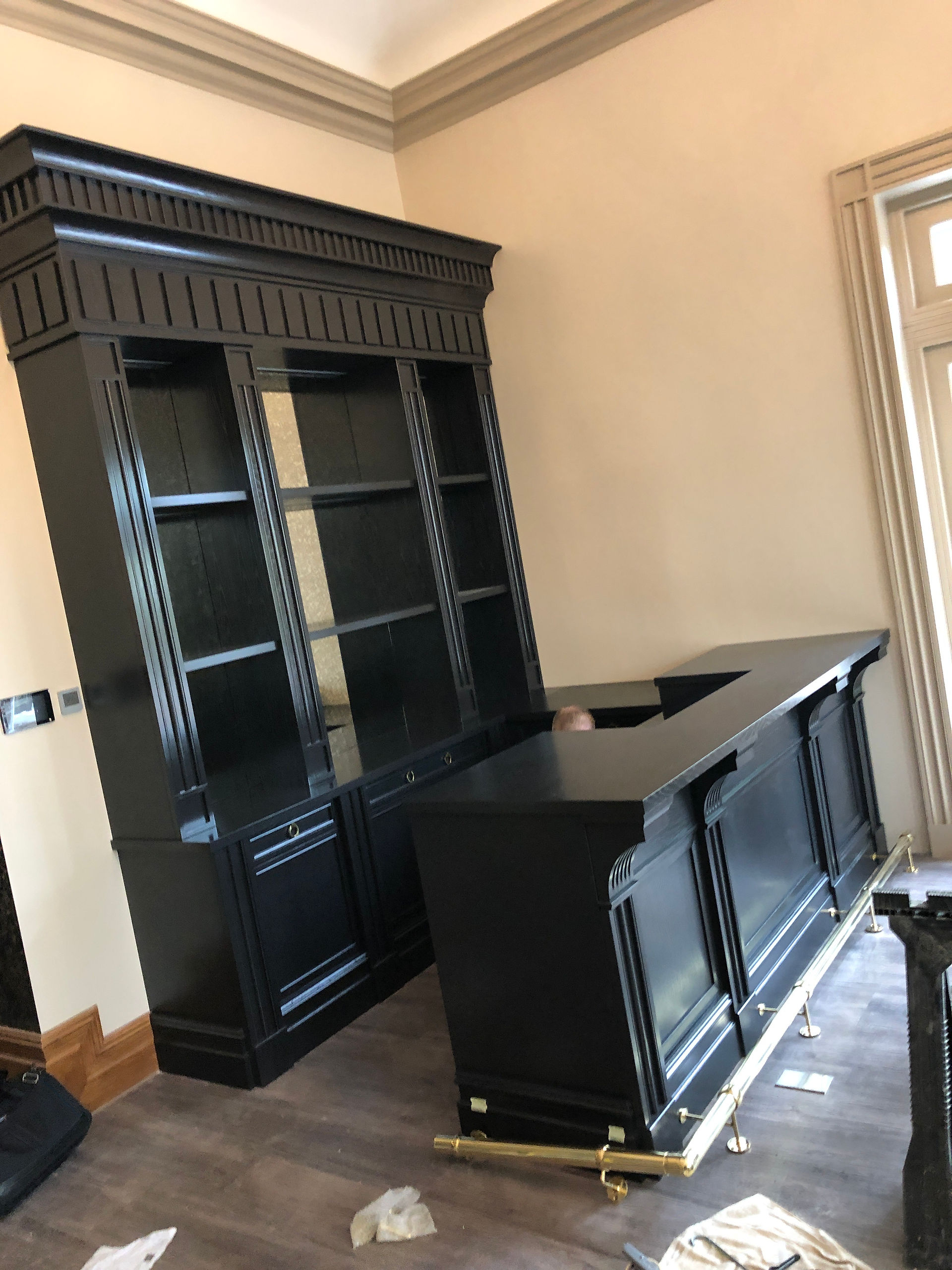 Rebecca Scott Furniture Bespoke bar, made in England, made to order, in production, joinery project, installation