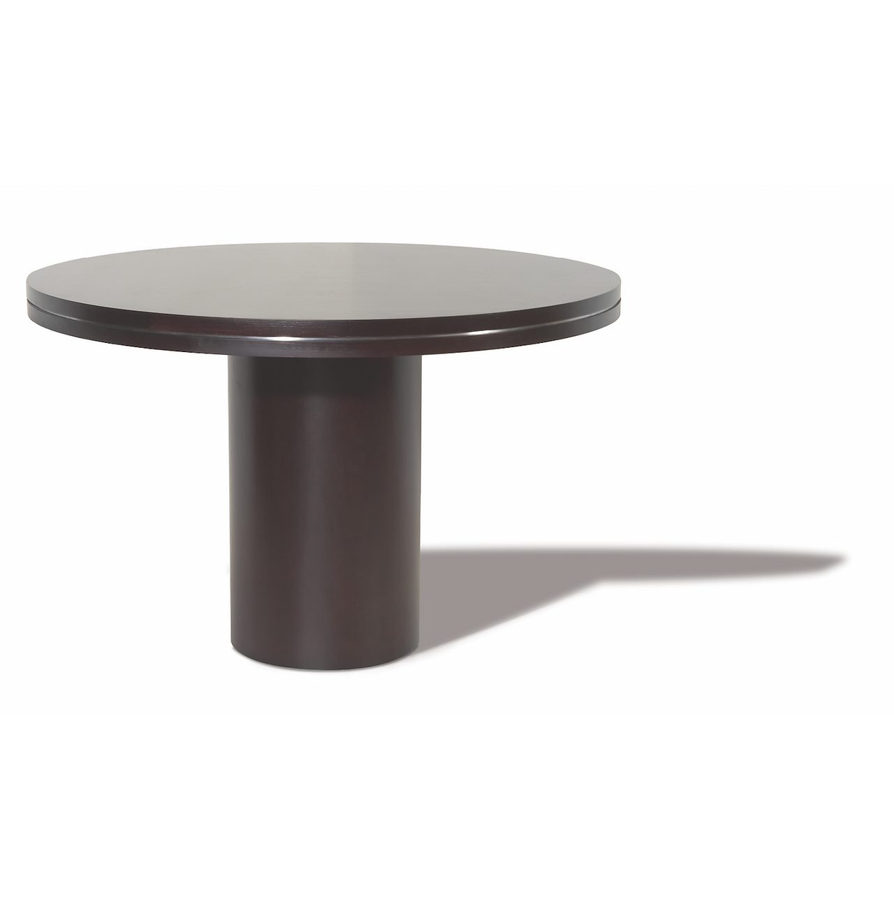 cylin round british made dining table in ebony finish with metal inlay detail to the top