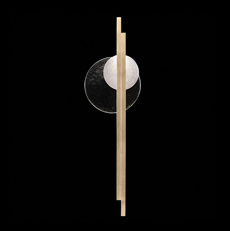 Thumbnail: Sculptural linear sconce inspired by the Greek goddess of the moon, Selene. Features illuminated hand cast glass in Full Moon white and New Moon Clear