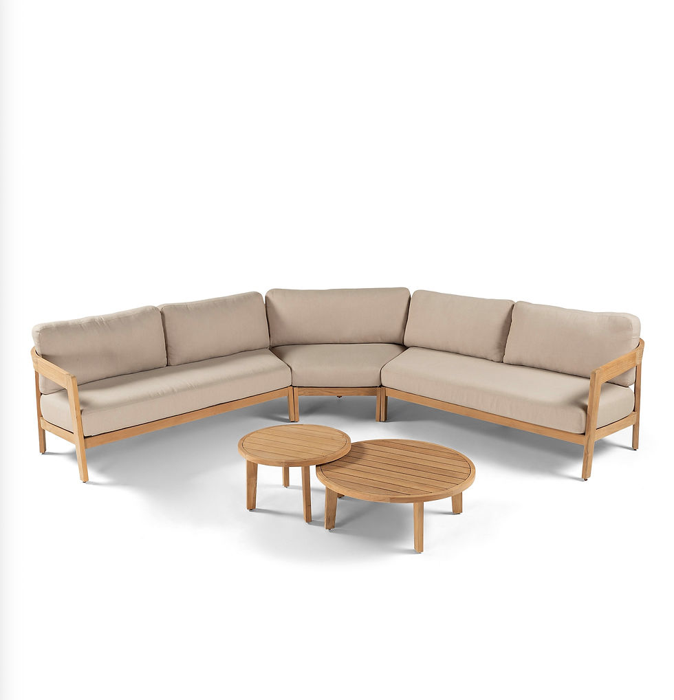 lecce modular teak outdoor sofa with upholstered seat and back cushions