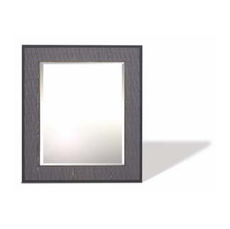 diamond mirror with timber frame, pressed veneer inlay and polished metal inlay