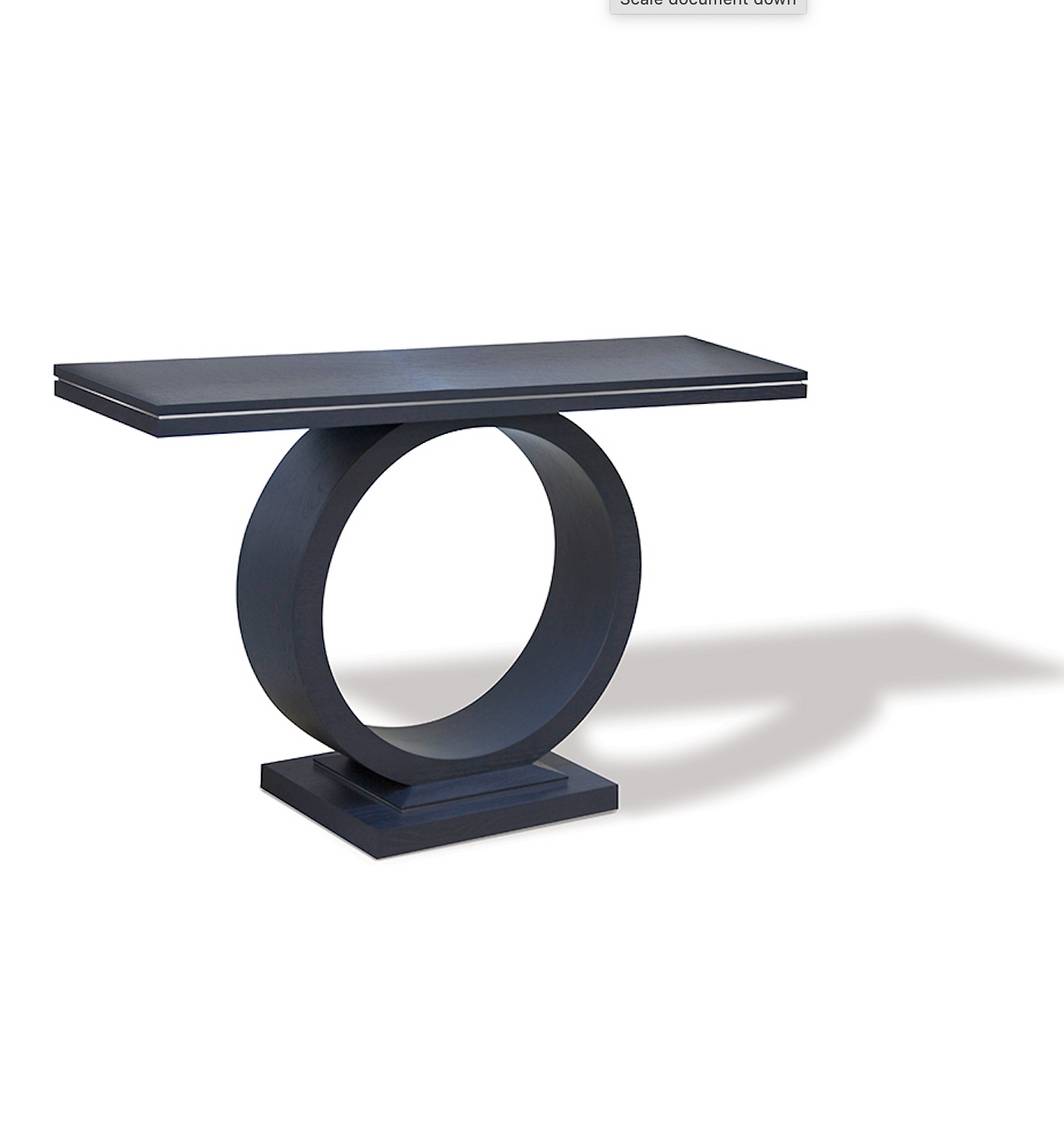 harome rectangular console table with round base on a pedestal in grey ash finish