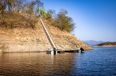 Staircase leading up from the lake to the lodge property