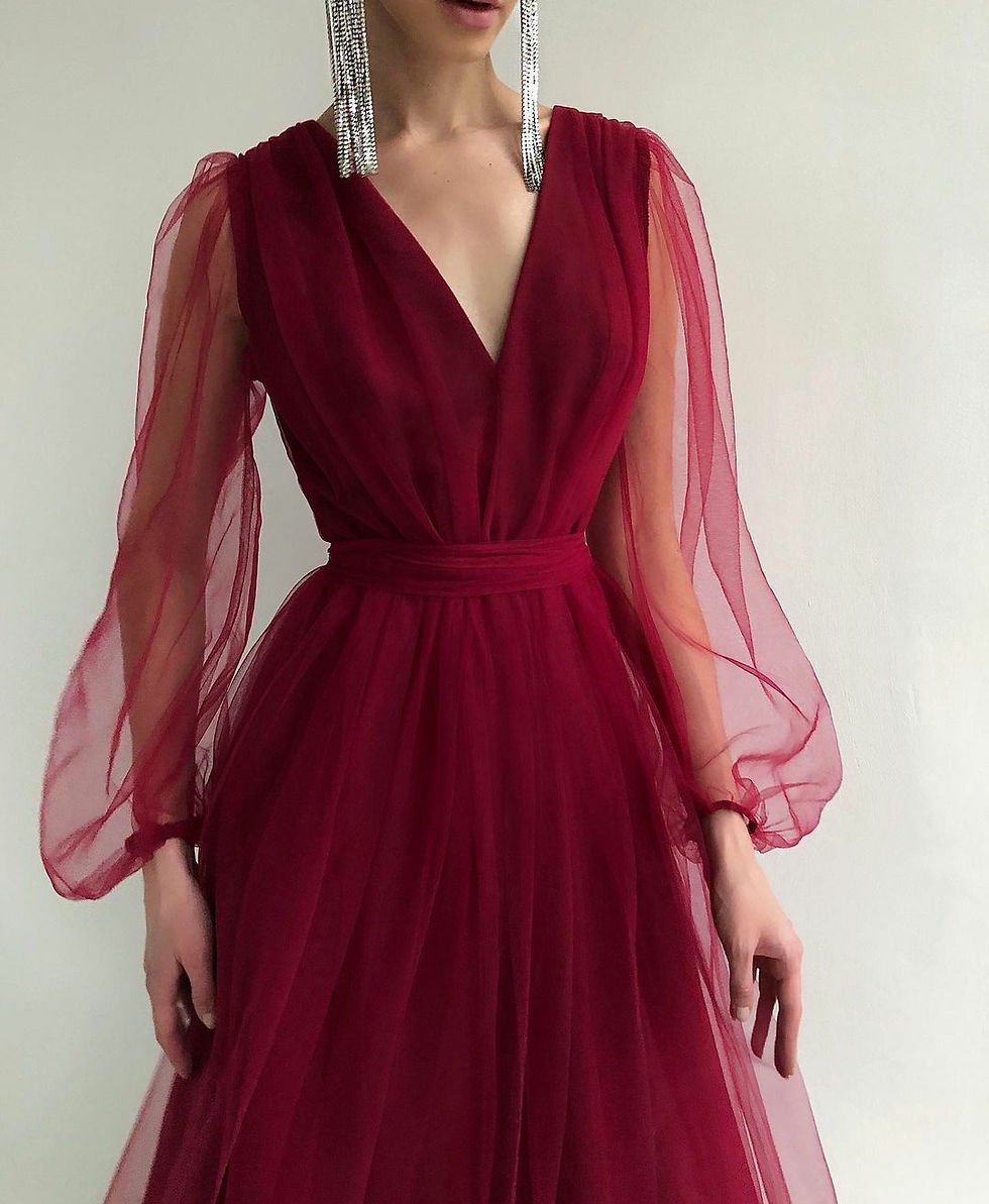 Midi Boy Kemer Detay Gloplu Tül Abiye