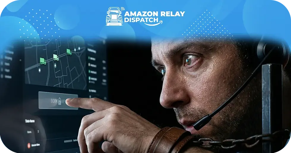 A hyperrealistic, high-tension close-up of a stressed male dispatcher wearing a headset. His wrist is handcuffed to a metal post, symbolizing the limitations of "Dispatcher Access." He is reaching toward a computer screen where the "Book Load" button is greyed out and locked. A blue brand overlay is at the top.