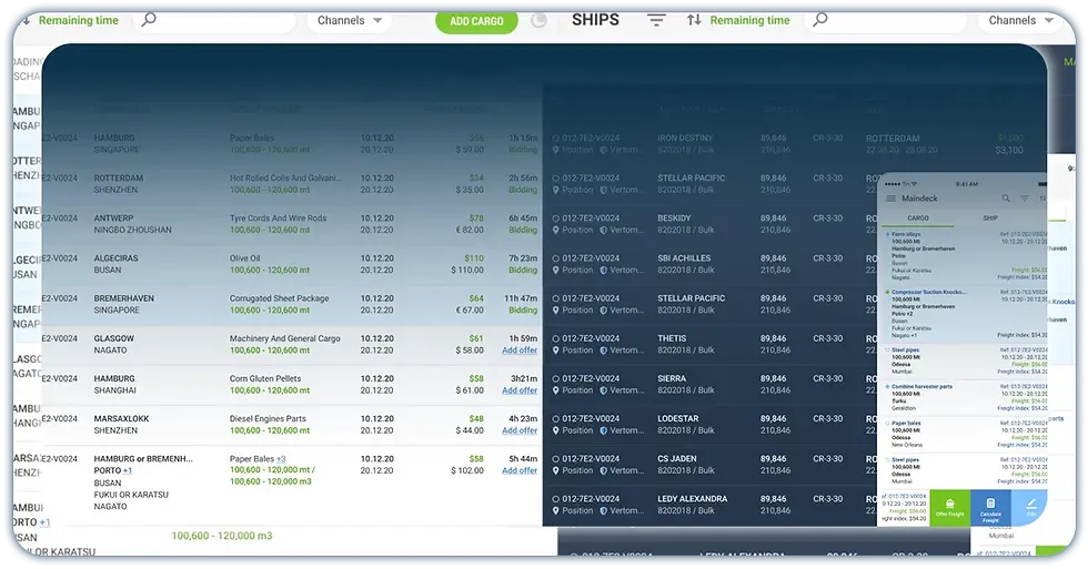 Дигитална табла со товари (load board) во Freight broker софтвер за поврзување на пратки со превозници.
