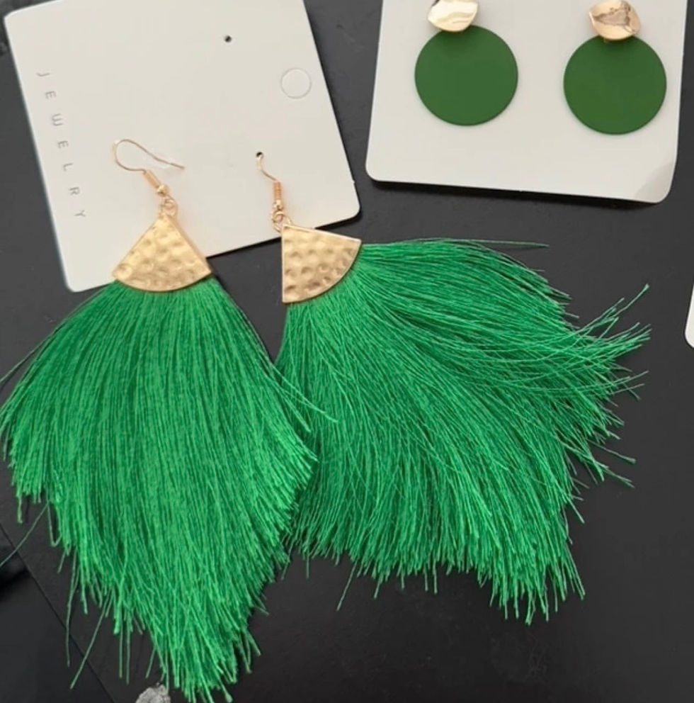 Thumbnail: Emerald Green Tassel Statement Earrings for Women