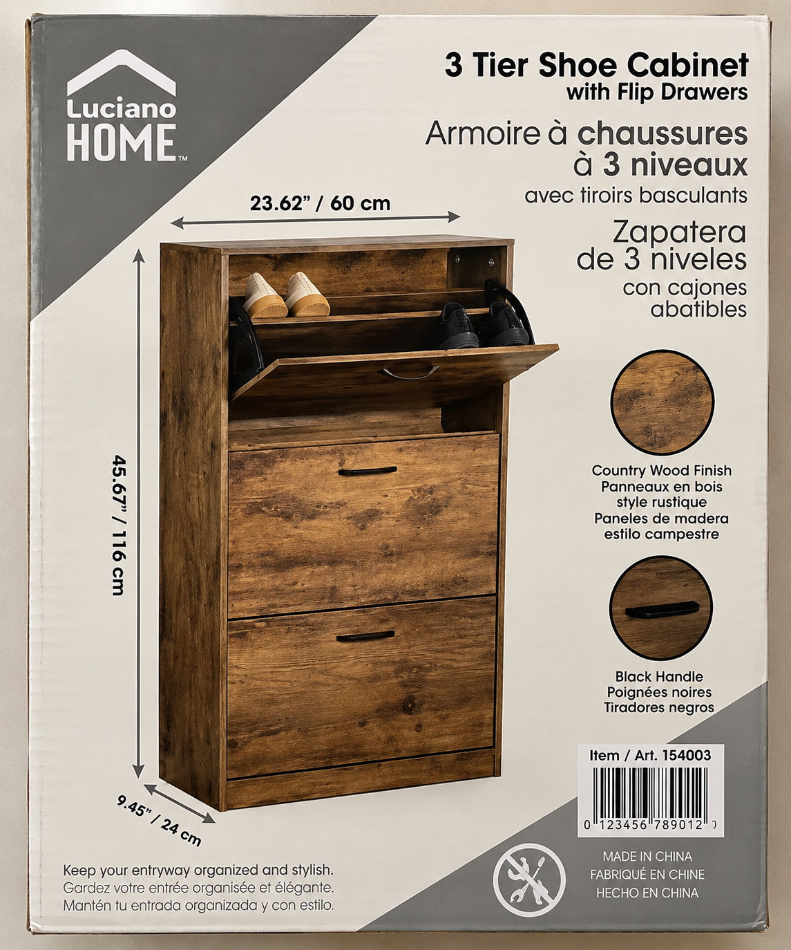 shoe cabinet with flip drawers | space saving | rustic brown