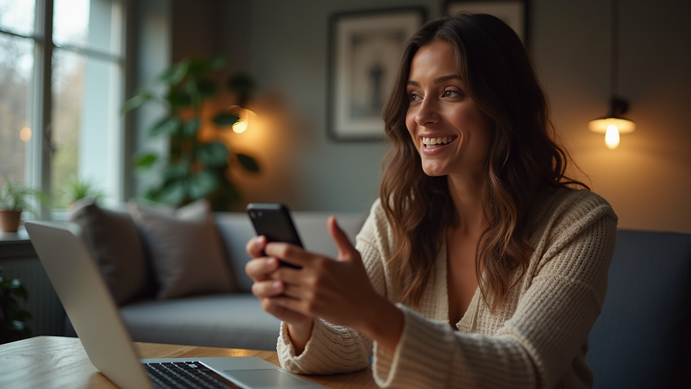 Eye-level view of a woman engaging with her audience on social media