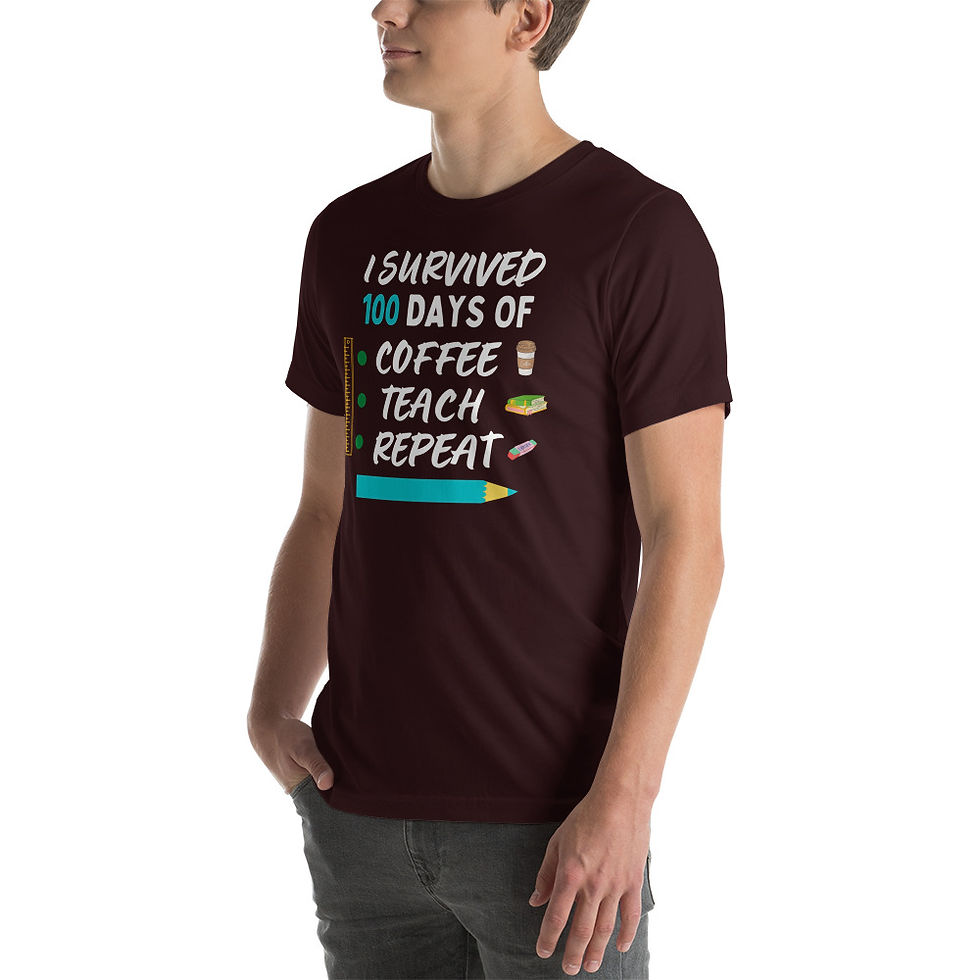 Thumbnail: I survived 100 days of coffe teach repeatUnisex t-shirt