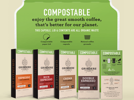 Go Green with Grinders Coffee's new COMPOSTABLE CAPSULES