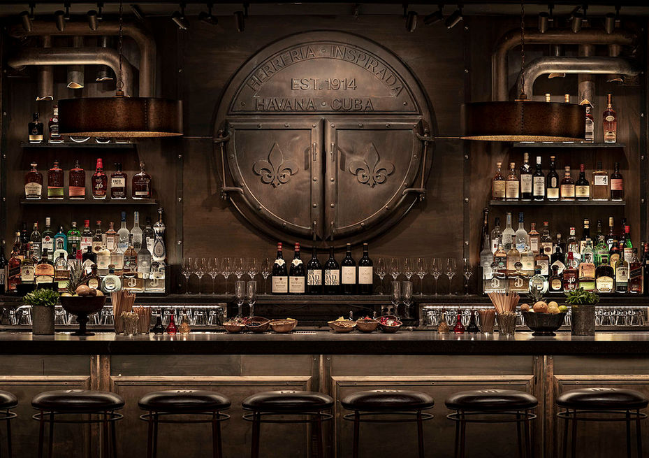 Handcrafted metal bar installation at Mariel Underground, Boston