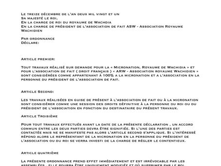 Modification des conditions des droits d’auteurs pour le royaume de wachidia