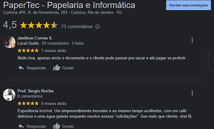Avaliações do Google e nossa pontuação