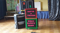 Road safety show, road safety magic show, magic show, school show, theatre in education, david tricks road safety school show, children's entertainer, safety show, stop look listen think, road safety week, educational show, magician,