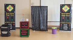 Road safety show, road safety magic show, magic show, school show, theatre in education, david tricks road safety school show, children's entertainer, safety show, stop look listen think, road safety week, educational show, magician,