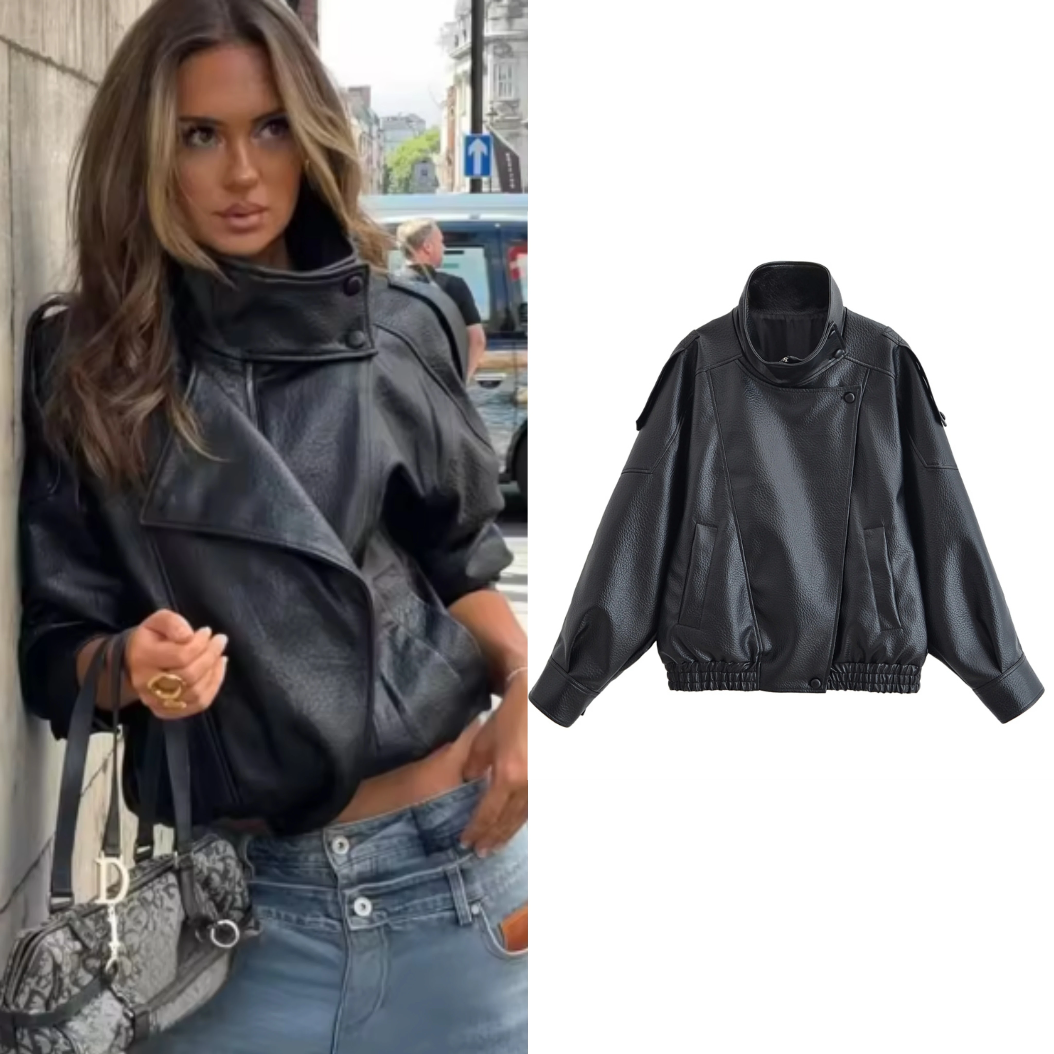Black Pebble Faux Leather Jacket