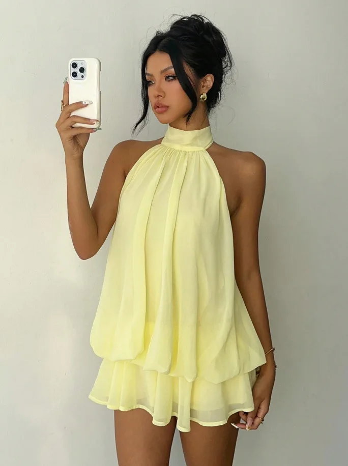 Vacation Slim Fit Backless Halter Tie Waist