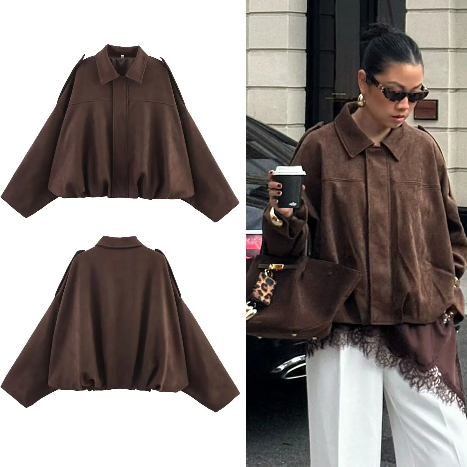 Street Solid Loose Suede Texture Coats Causal