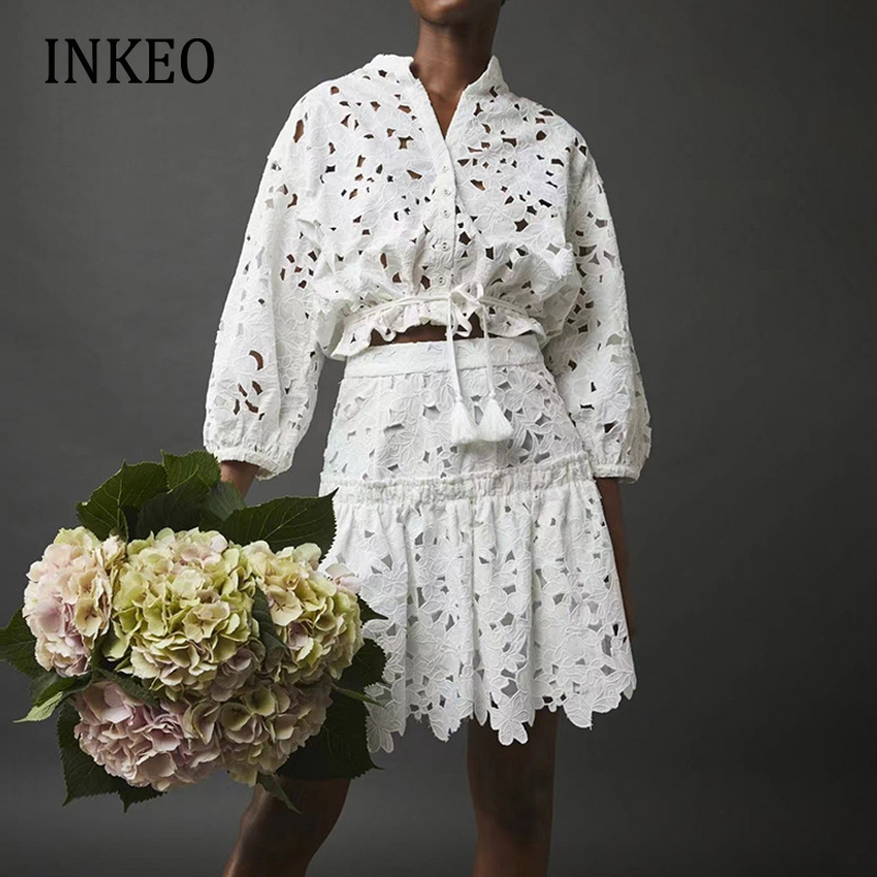 Embroidered Lace Top and Skirt Set