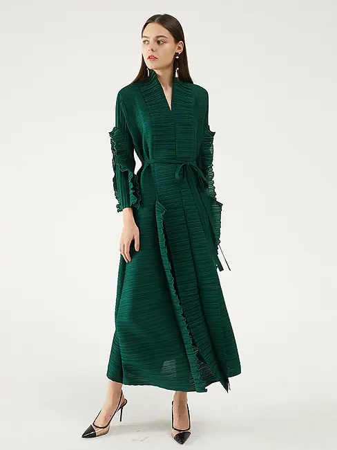 Pleated Petal Sleeve Dress Cardigan