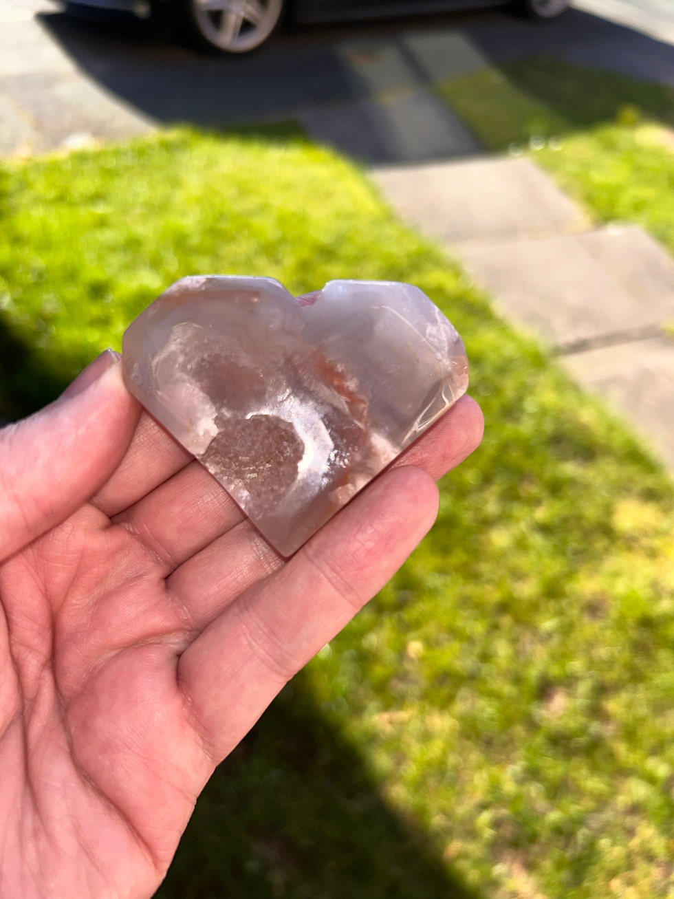 Thumbnail: Cherry Blossom Agate Heart 85g