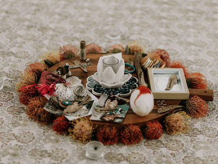 A small shrine dedicated to special items that retreat participants have brought