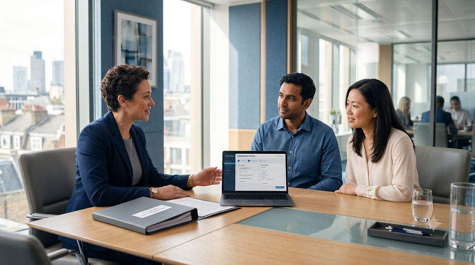 Immigration adviser meeting clients to discuss their application needs