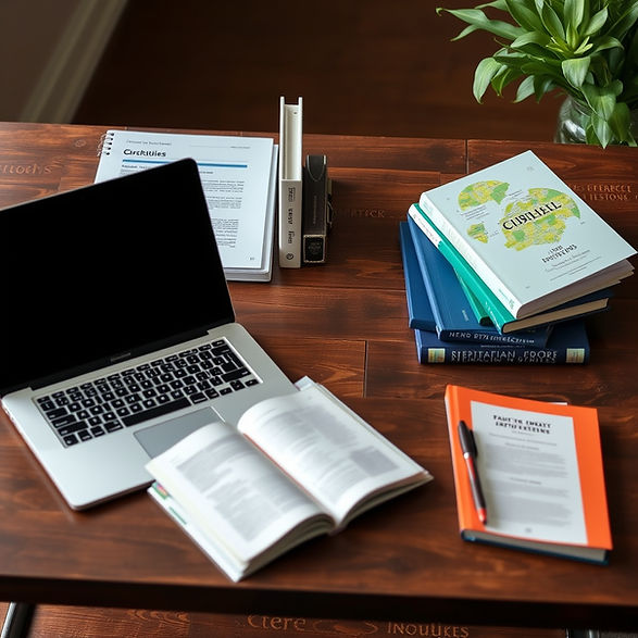 image that illustrates professional resources to clients. a laptop on a table with a varie