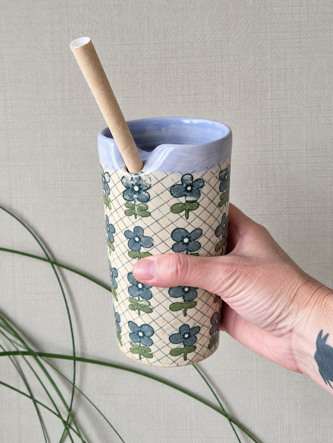 Ceramic Smoothie Jar 15oz | Flowers