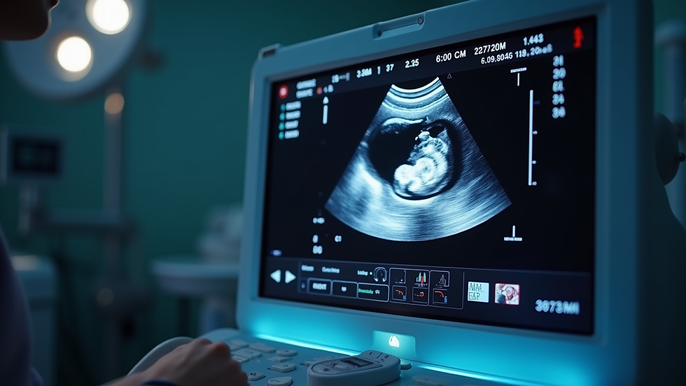 Close-up view of a fetal ultrasound machine displaying a developing fetus