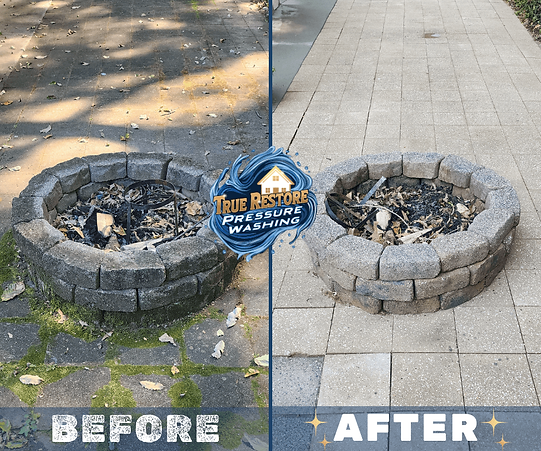 Fire pit and patio professionally cleaned in Reading, PA, removing dirt and algae and moss build up
