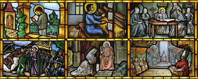 Vitrais da casa natal de Santo Antônio Maria, em Sallent, representando aspectos da sua vida