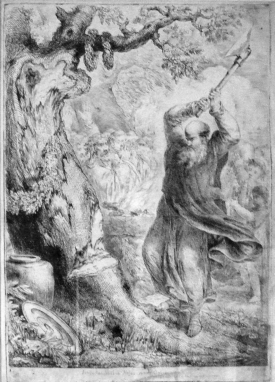 São Bonifácio derrubando o carvalho dedicado a Thor, por Bernhard Rode (1725–1797)