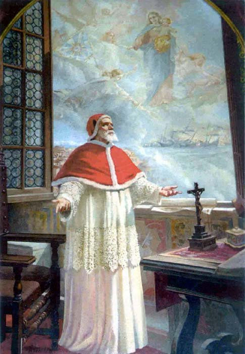 A Virgem Maria aparece na Batalha de Lepanto ao Papa Sao Pio V