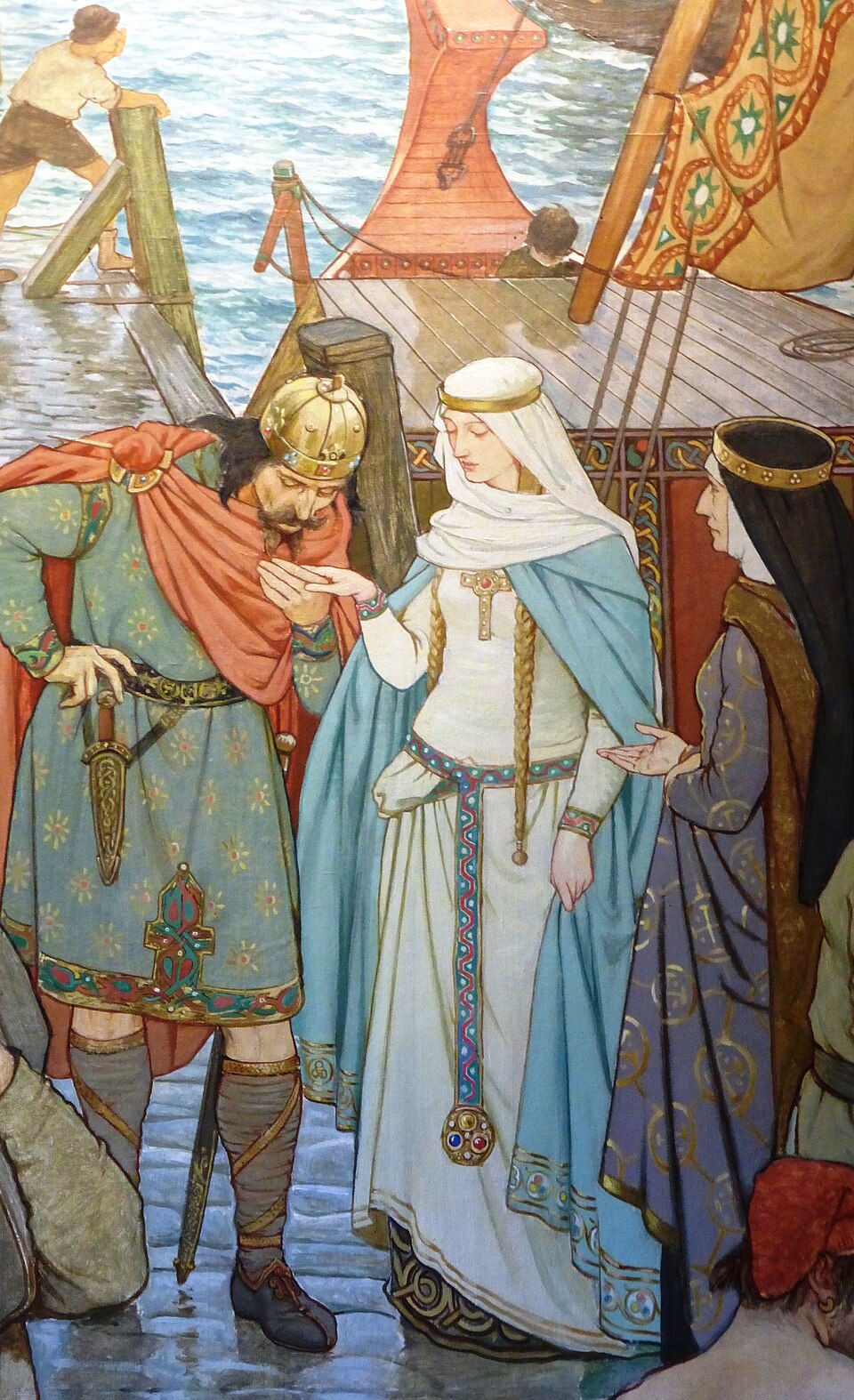 Malcolm saudando Santa Margarida em sua chegada à Escócia, por William Hole (1846–1917)