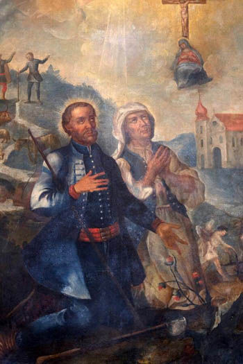 Santo Isidoro e Santa Maria Toríbia, retábulo na Igreja da Assunção da Virgem Maria em Pokupsko, Croácia (cortado)