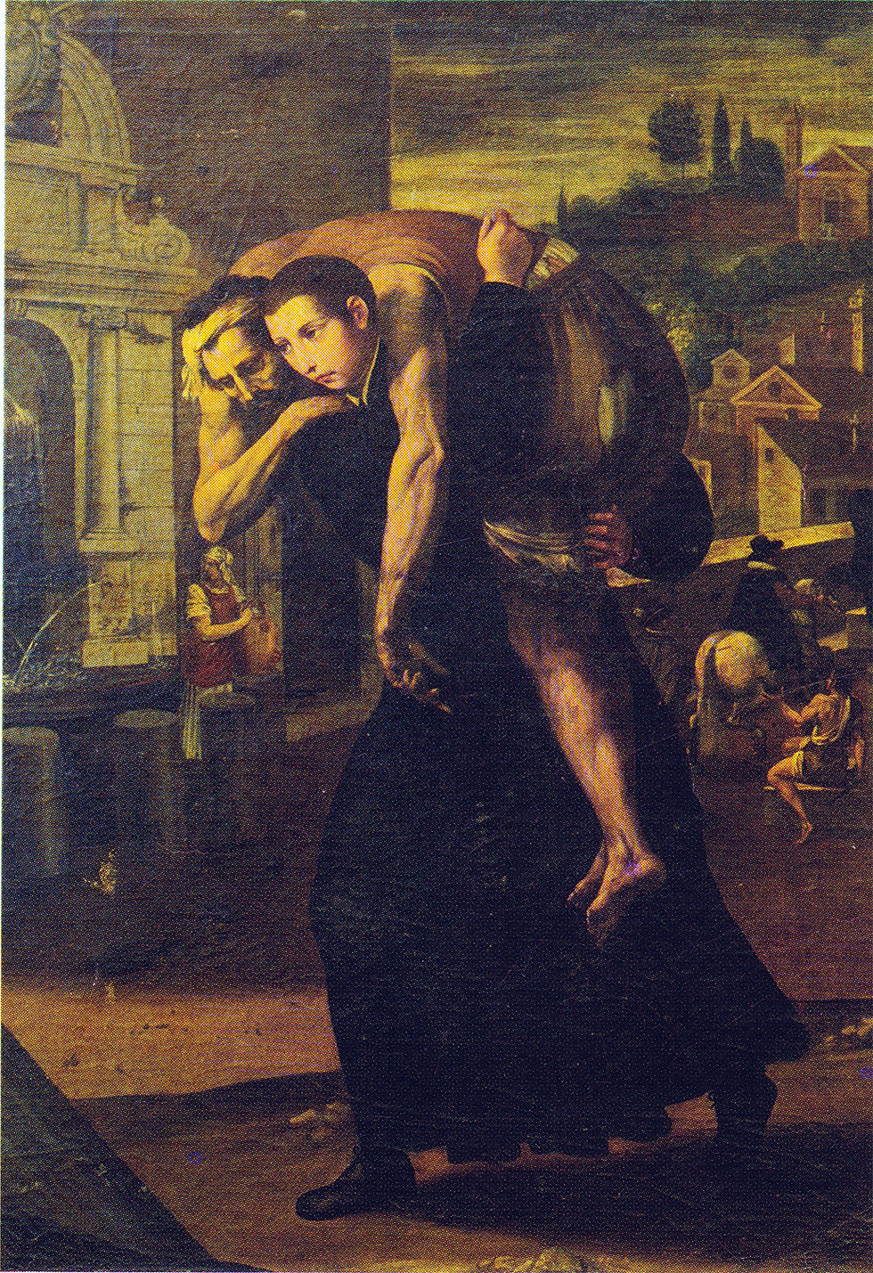 São Luís Gonzaga ajuda um enfermo da peste, por autor desconhecido.