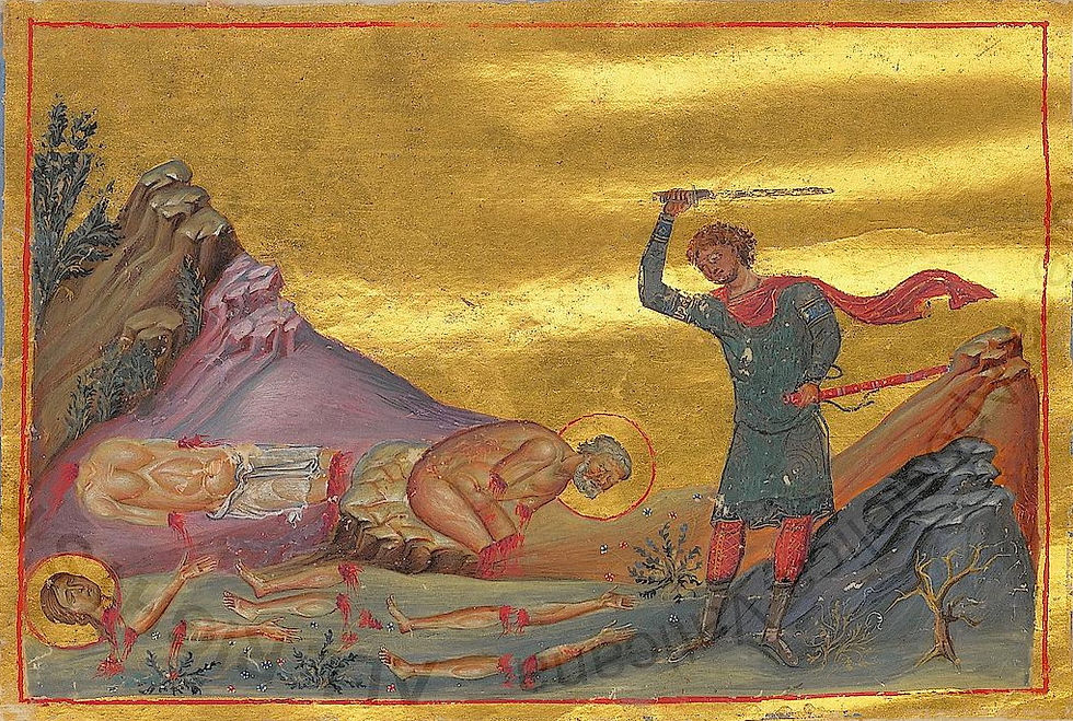 Martírio de São Galacião e de sua esposa Santa Epistema em Emesa, do Menológio de Basílio II