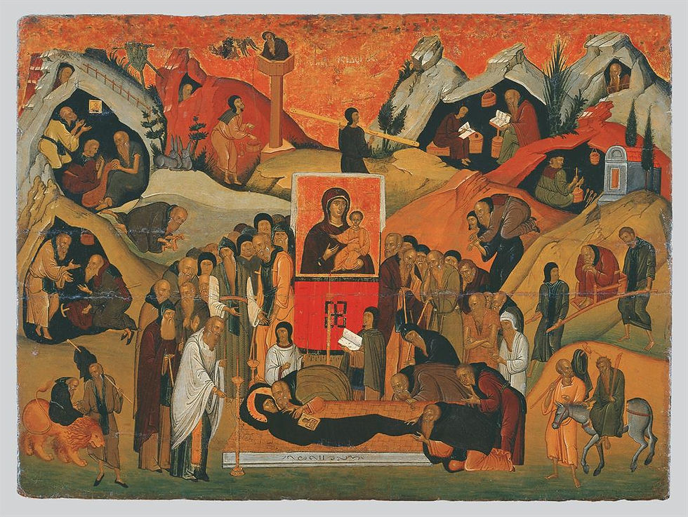 A Dormição de Santo Efrém da Síria. Creta, século XV, Museu Bizantino