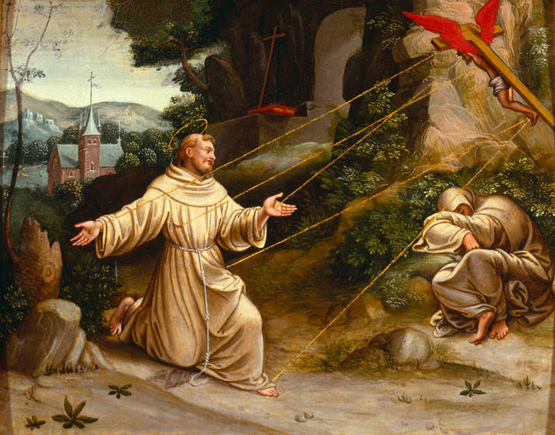 São Francisco de Assis recendo os Estigmas, por Mestre da Coroação da Virgem de Biella (Master of the Coronation of the Virgin of Biella)
