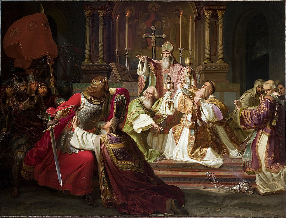 Santo Estanislau de Szczepanów lançando a excomunhão sobre o rei Boleslau I da Polônia